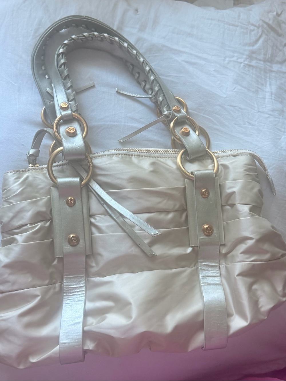 Francesco Biasia Metallic Quilted Tote with Gold Ring Details